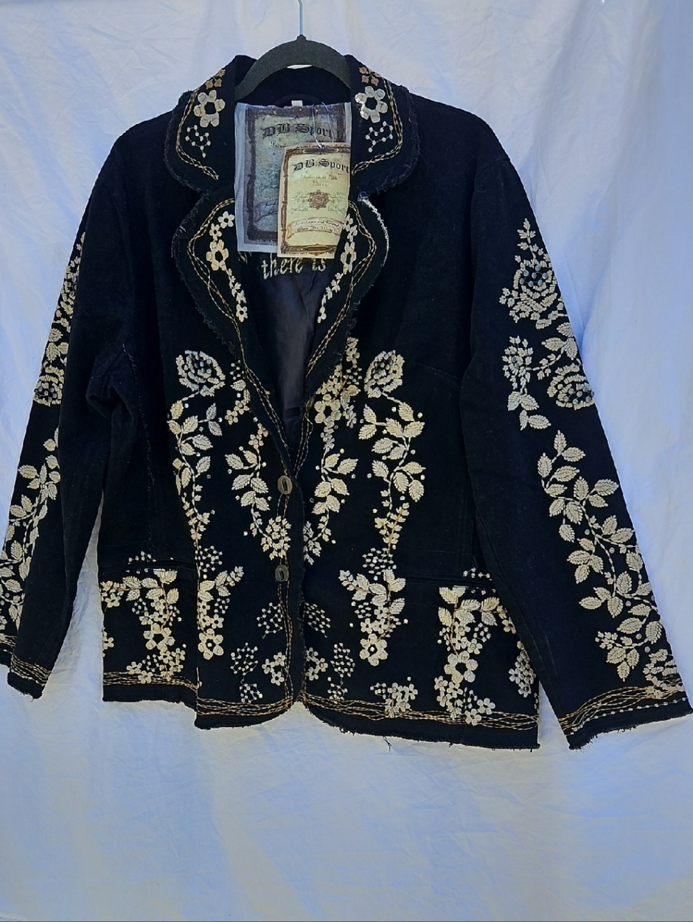 Black Embroidered Cotton Floral Blazer Jacket 0025 - Picture 14 of 16